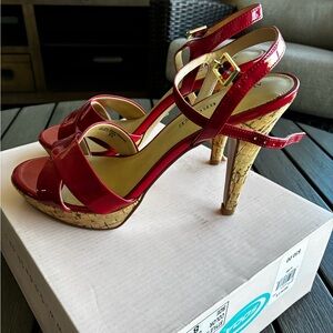 Audrey Brooke Red Patent Strappy Heels